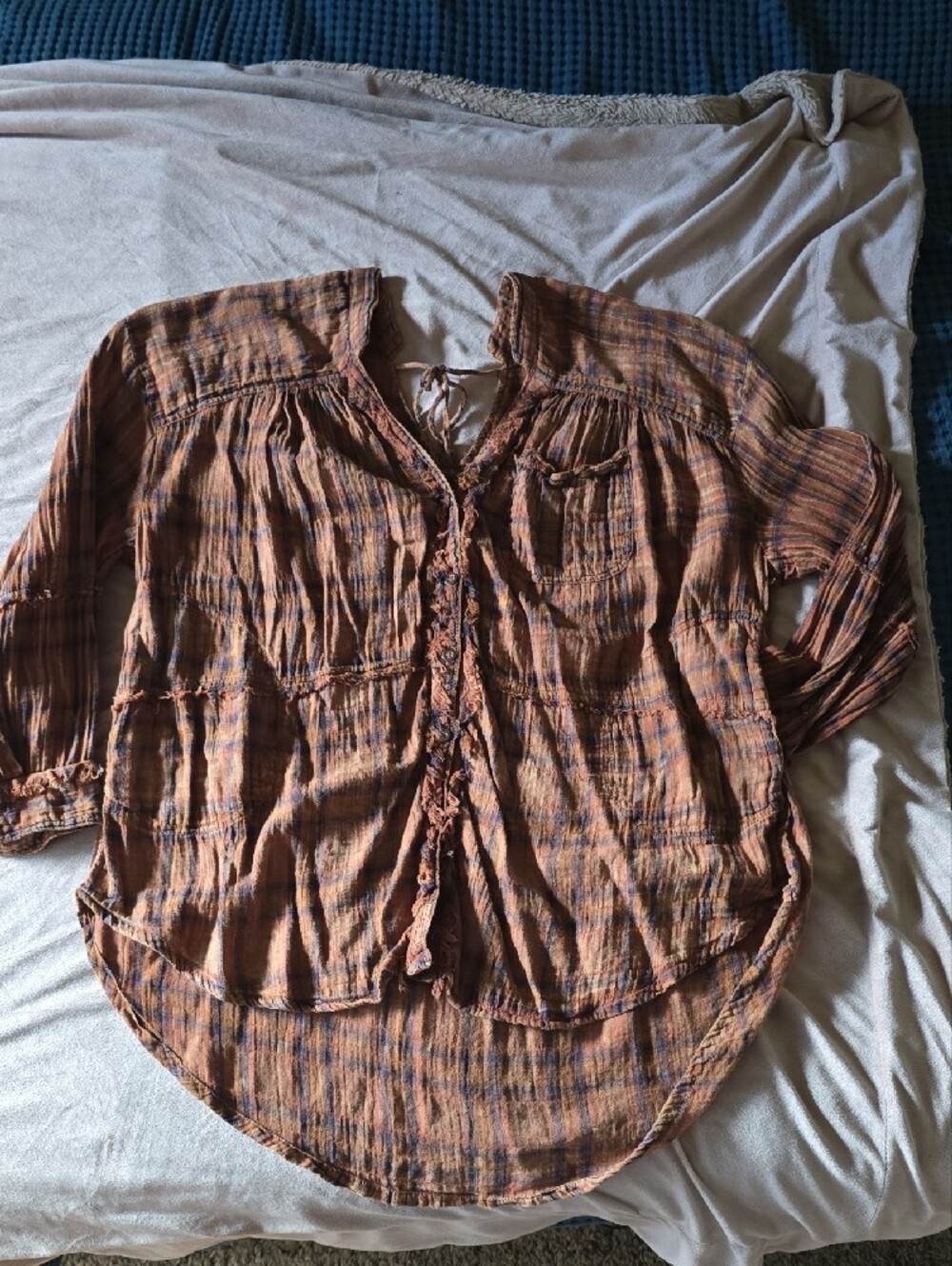 We The Free Rust Brown Plaid Button-Front Tunic - Picture 10 of 10